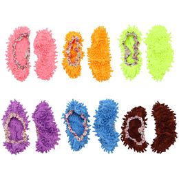 12pcs 21cm X 11cm Dust Mop Shoes Slipper Chenille Bag Toe Duster Mop Slippers Shoes Cover Adjustable Floor Polishing Cleaning