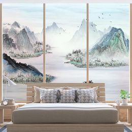 Window Stickers Mountain River Fisherman Glass Film Electrostatic Frosted Opaque Bathroom Toilet Office Anti-peep Shading