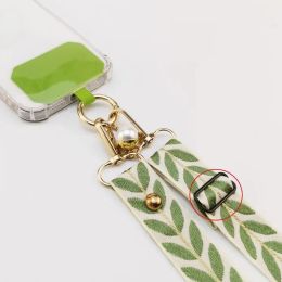 Mobile Phone Lanyard Hanging Neck Chain Crossbody Adjustable Shoulder Wide Cloth Strap Pearl Pendant Anti-lost Sling with Clip