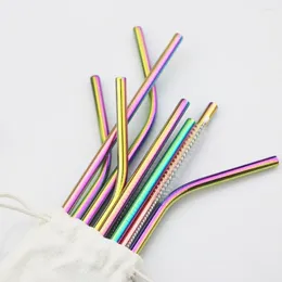 Drinking Straws 5Pcs Straw Set Stainless Steel Golden Metal With Cleaning Brush For Coffee Milk Cocktail Bar Accessories