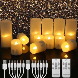 Rechargeable LED Candles By USB Timer Remote Flickering Flames Wedding Birthday Home Decor Tealights Charger Candle Lamp 240412