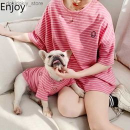 Dog Apparel Do Cat T-shirt Adult Parent-child Outfit Summer New Stripe Smilin Face Cotton T-shirt Loose Two Leed Clothin A0701 L49