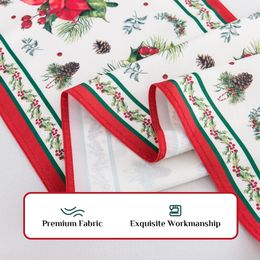 Christmas Poinsettia Flowers Linen Table Runners Party Decor Reusable Winter Xmas Dining Table Runners Christmas Decorations