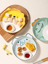 Tea Trays Ceramic Dumplings Food Container Plates Breakfast Seperate Dishes 8 Inch Children Kids Tableware Animal Printed Cute Kawaii