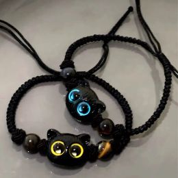 1/2Pcs Cute Little Cat Couple Bracelets for Women Chinese Crystal Handwoven Bracelet Jewelry Accessories Best Friends Gifts
