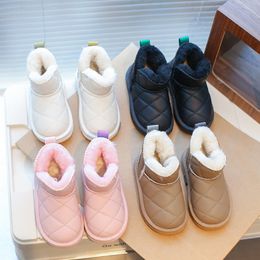 Chequered Faux Fur Shoes Child Boys Black Beige Pink Khaki School Boots for Girls Cosy Fluffy Warm Baby Snow Boots Velvet G10243