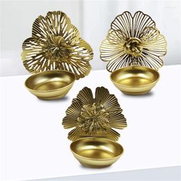 Candle Holders Golden Tray&Flower For Table Decoration Wedding Birthday Party