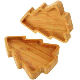 Plates 2pcs Christmas Tree Snack Tray Bamboo Fruit Serving Plate Appetizer Sauce Dish