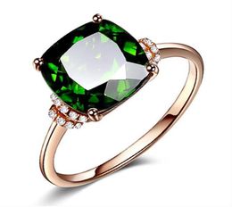 18k Rose Gold Plated Emerald Ring For Woman Gemstone Wed Green Crystal Ring6718348