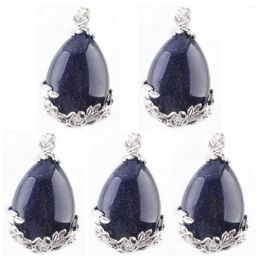 Pendant Necklaces Natural Blue Sand Stone Water Drop Shaped Flower Reiki Chakra Charm Women Man Lucky Classic Fashion Jewelry 5Pcs TN3472