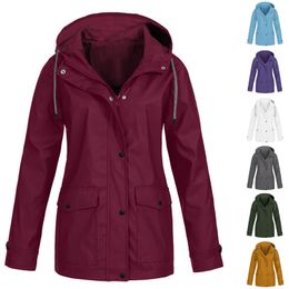 Women coats Solid Rain Jacket Outdoor New Stylish Plus Medium And Long Waterproof Hiking Travel Hooded Raincoat Windproof