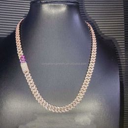 Lady High Quality Plating Rose Gold Fashion Jewellery Hiphop Necklaces 8mm 10mm 12mm Iced Out Moissanite Diamond Cuban Link Chain