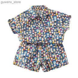Clothing Sets New Summer Baby Clothes Suit Children Boys Fashion Cartoon Shirt Shorts 2Pcs/Sets Toddler Casual Sports Costume Kids Tracksuits Y240412