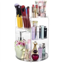 Desktop Makeup Organizer Clear 360° Rotatable Vanity Organizer Cosmetic Holder Skincare Lipstick Transparent Jewelry Container