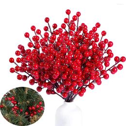 Decorative Flowers Yan Artificial Red Berry Stems Christmas Tree Decor Pine Needles Picks For Xmas Ornaments DIY Crafts Winter Home