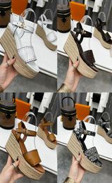 Starboard Wedge Sandal Women Designer Sandals High heel Espadrilles Natural Perforated Sandal Calf Leather Lady Slides Outdoor Sho7922621