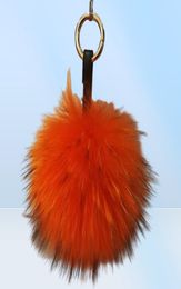 Keychains y Real Fur Ball Keychain Puff Craft DIY Pompom Black Pom Keyring Uk Charm Women Bag Accessories Gift1004546