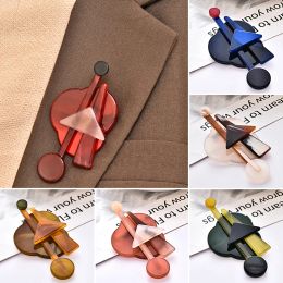 Geometric Acrylic Brooches for Women Men Female Corsage Acetate Fiber Hijab Pins Round Circle Lapel Pins Badge Accessories