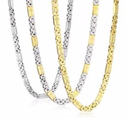 High Quality Stainless Steel Necklace Mens Chain Byzantine Carved Men Jewellery Gold Silver Tone 8mm Width 55cm Length 22inch244P5817629