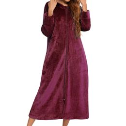 Women Winter Extra Long Thick Warm Bath Robe Pajamas Plus Size Zipper Flannel Pregnant Bathrobe Couples Coral Fleece Robes