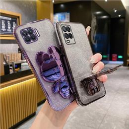 A16 a17 A 15 Mirror Rabbit Holder Case On For Oppo A16 A17 A11 a7 a8 a9 a1 a2 pro r15 r17 Stand Cover Realme C35 C33 C55 C53 C31
