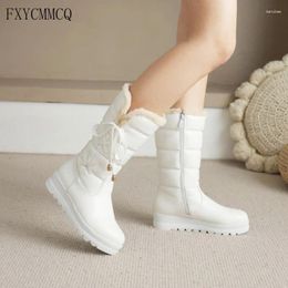 Boots FXYCMMCQ Winter Round Head High Flat Heel Warm Side Zipper Snow T7