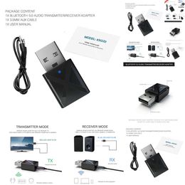 New 2024 2024 Bluetooth Car Kit 3.5Mm Aux + USB Bluetooth Receiver Transmitters 5.0 Wireless Audio Music Stereo Adapter For TV PC Car Speaker Headphone