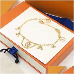 Charm Bracelets Classic Bangle 18K Gold Plated Stainless Steel Flower Letter Pendants Lovers Gift Wristband Cuff Chain Women Bracelet Ot6Zr
