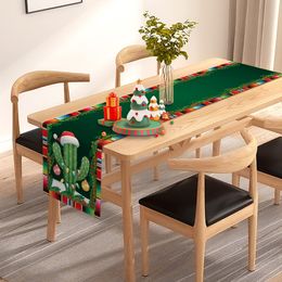 Feliz Navidad Linen Table Runner Party Table Decor Mexican Christmas Cactus Stripes Xmas Winter Dining Table Runners Decorations