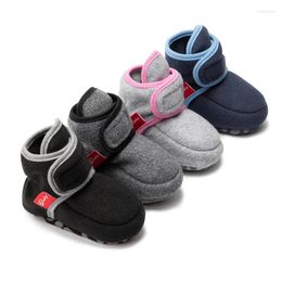 First Walkers KIDSUN 2024 Winter Boots Baby Boy Girl Booties Cotton Soft-sole Anti-slip Warm Flat Infant Walker Crib Shoes