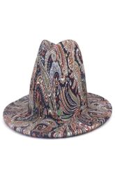 Cashew Flower Digital Printing Jazz Fedora Hats Wide Brim Top Hats for Women Luxury Designer Brand Fascinator Felt Panama Cap7832258