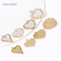 18K Gold Plated Natural Shell with Zircon/Pearl Heart Shape Charms Pendant For DIY Necklace Earrings Jewelry Making Findings