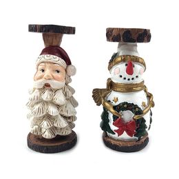 Christmas Santa/Snowman Candle Holder Resin Candle Stand Decor for Home Romantic Dinner Dining Table Decoration