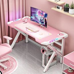 Home Desktop Computer Desks Gaming Table and Chair Set Office Furniture Pink and White Study Desk Bedroom Live Broadcast Table