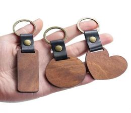 DIY Wooden Keychain Blank Carved Leather Wood Keychain Pendant Luggage Decorative Heart Round Key Chain Keyring8320812