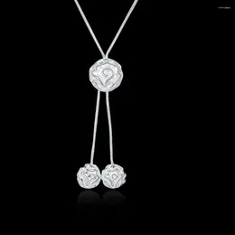 Pendants Fashion 925 Sterling Silver Necklaces Charm Jewellery 18 Inches Rose Flower Necklace For Women Party Christmas Gift