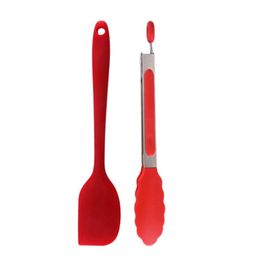 1/3PCS Red Silicone Oil Basting Brush BBQ Tongs Set Cake Cream Scraper Butter Smoother Kitchen Grill Food Meat Tongs Barbecue