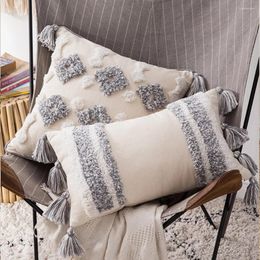 Pillow Tassels Cover 45x45cm Cotton Linen Beige Boho Pillowcase Tufted Throw Car Living Room Office Chair Decor