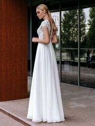 Simple Satin Wedding Dresses V-Neck Short Sleeves Bridal Gowns Lace Appliques 2024 Elegant A-Line Robes Vestidos De Novia 2023