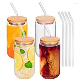 Wine Glasses Glass Coffee Cups Cute With Lids And Straw 16Oz Drinking 4Pcs Set