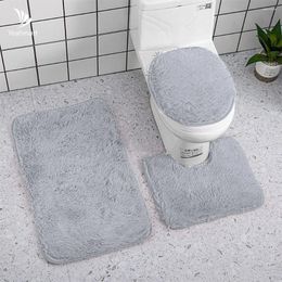 Bath Mats 3 Piece Bathroom Anti-slip Mat Set Toilet Carpet Flannel Non-slip Shower Household Lid Floor