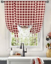 Country Star Berry Retro Red Plaid Window Curtain Tie Up Curtains for Kitchen Living Room Adjustable Rod Pocket Drapes