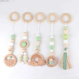 Mobiles# 5pcs Baby Play Gym Frame Wooden Beech Activity Gym Frame Stroller Hanging Pendants Toys Teether Ring Nursing Rattle Room Decor Y240412