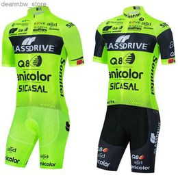 Cycling Jersey Sets Fluor Yellow Cycling Jersey GLASSDRIVE Team Bike Maillot Jersey Shorts Suit Men 20D Road Ropa Bicycl Tshirt Pants Clothing L48
