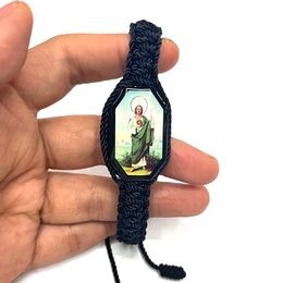 12Pieces Black thread St. Jude the Virgin Mary Reading old man drops oil wood chips double woven hand woven bracelet