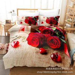 Bedding Sets Red Rose Love Heart Romantic Valentine's Day 3D Set Duvet Cover Pillowcases Comforter Linen Room Decor For Couples