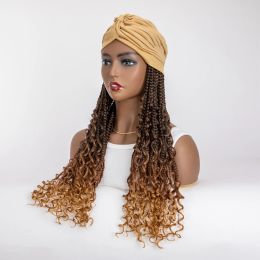 WIGERA Long Headband Ombre Brown Honey Blond Boho Box Braided Synthetic Wig With Changed Freely Turban Braiding Hair Extensions