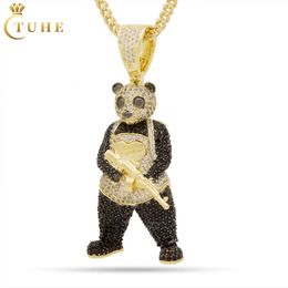 Pass Diamond Tester Moissanite Panda Man Pendant Sterling Sier VVS Mossanite Iced Out AK 47 Gun 3D Cartoon Necklace