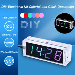 DIY Electronics Kit Clock LED Microcontroller Kit Digital Clock Time Light/Light Sense Control Thermometer Red/Blue/Green/White