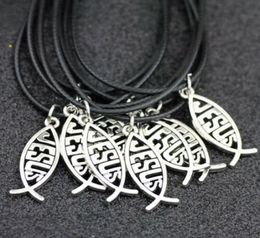 Lot jewelry whole 50pcs cool Jesus Fish Pendants Alloy charms Necklace Ichthys Jesus fish pendant necklace HJ165119251